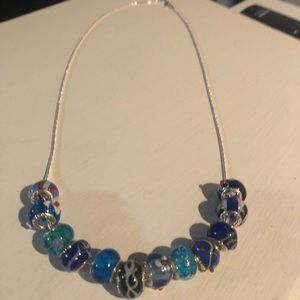 Blue glass beads necklace for women